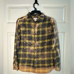 Handmade Bleached Plaid Shirt Button Down Distressed Shirt